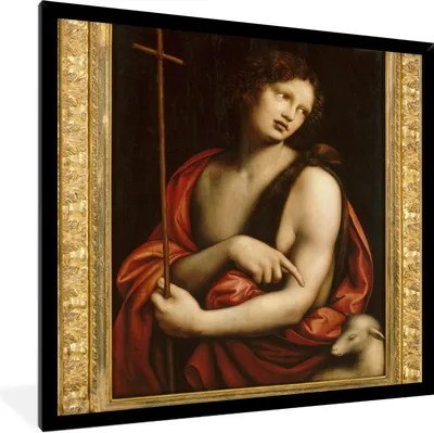 Produktbild von MuchoWow® Gerahmtes Poster Der heilige Johannes der Täufer - Leonardo da Vinci 40x40 cm - Poster mit Schwarzem Bilderrahmen Wandposter Rahmen Foto Bilder - Mit Rahmen - Wanddekoration Schlafzimmer