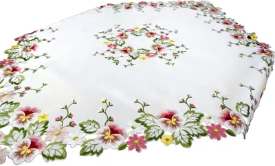 Immagine prodotto di Tovaglia quadrata ricamata 85/85 primavera quadrata bianca fiori colorati
