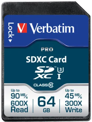 Produktbild von Verbatim Pro, 64 GB, SDXC, Klasse 10, UHS, 90 MB/s, 45 MB/s