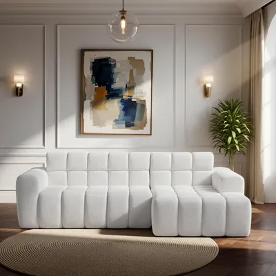 Produktbild von MODFU Schlafsofa 3-Sitzer Ecksofa mit L-Liegestühlen – Komfortables Relaxsofa Klappsofa für Büro und Wohnzimmer,Weiß