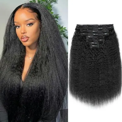 Image de Extensions de cheveux naturels à clipser, lisses et bouclés, 120g, 8 pièces, 24 pouces, couleur noire