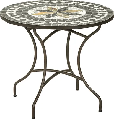 Produktbild von Dehner Mosaiktisch Diana, mediterraner Gartentisch, Ø 90 cm, Höhe 75 cm, Stahl/Stein, braun/grau/weiß