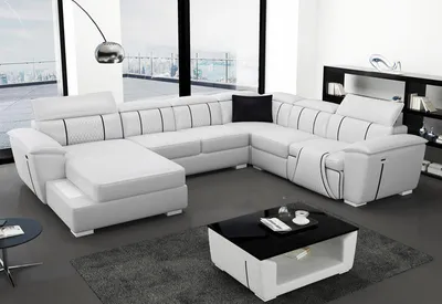 Produktbild von Ledersofa Couch Polster Weiß Leder Sofas Sofa U-Form Couchen Wohnlandschaft