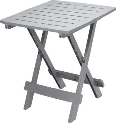 A gray folding table on a white background.