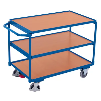 Produktbild von VARIOfit Tischwagen mit Schiebegriff und 3 Ladeflächen 985x690mm Enzianblau RAL 5016