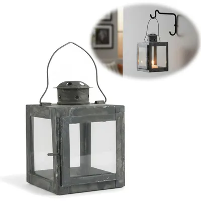 Produktbild von LS-LebenStil Vintage Laterne Windlicht 15cm Metall Grau Teelicht für eine kleine Stumpenkerze oder Teelicht