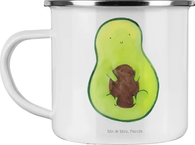 Produktbild von Mr. & Mrs. Panda becher emaille Avocado Kern - Weiß - Geschenk, Teetasse, Pflanze, Teebecher, glücklich, Lächeln, Pott, Tasse, Spruch Leben