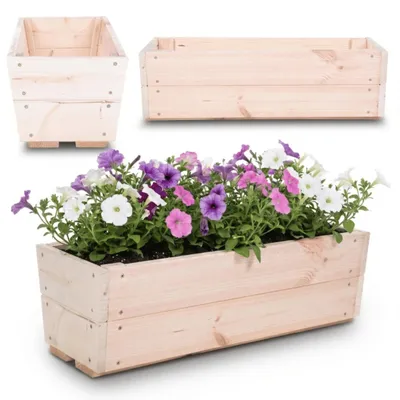 Produktbild von MODO24 Pflanzkasten, Blumenkasten, Balkonkasten, Pflanzkübel, Kräuter, Fensterbank, Wetterfest, Massivholz Kiefer, 19x63x25cm, Natur unbehandelt, KOR