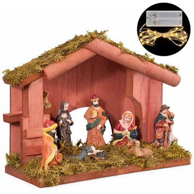 Produktbild von SALCAR Weihnachtskrippe mit 9 Figuren und separater Lichterkette mit 20 LEDs