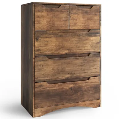 Zdjęcie produktu dla Komoda Bealife 72x41x94 cm | 3 + 2 szuflady | Kolor retro | Wykonana z MDF | Z zabezpieczeniem przed przewróceniem i prowadnicami szuflad | AP23