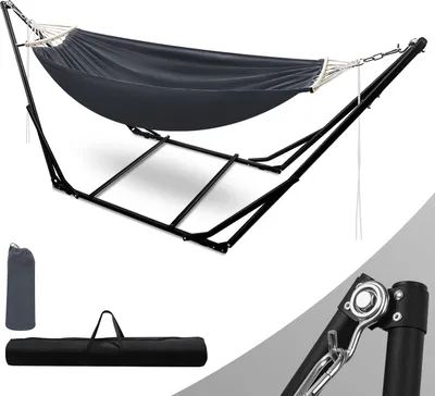 Produktbild von Aopunly Hängematte mit Gestell Hängematten Dunkelgrau Outdoor Stabhängematte Hängesessel bis 150kg
