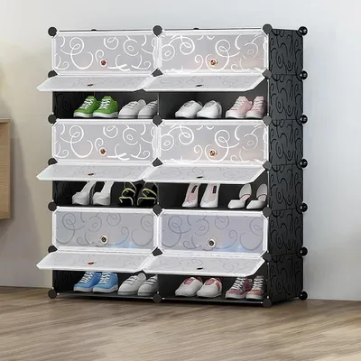 Obrázok produktu pre Skriňa na topánky – regál na topánky s 12 priehradkami – kovový rám – na samostatnú montáž – moderný, minimalistický dizajn – čierna