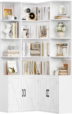 Imagen del producto de Estantería de 187 cm de altura con puertas. Estantería angular con 12 compartimentos, de forma en L