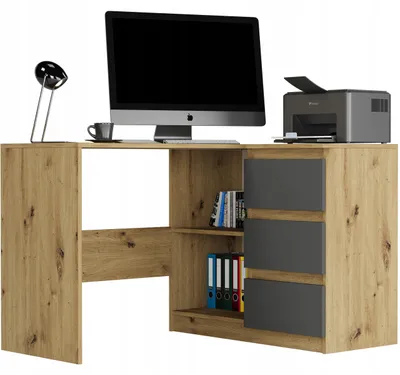 Obrázek produktu pro Psací stůl rohový 112cm 3 zásuvky police FRAMIRE N-4P artisan mix antracit