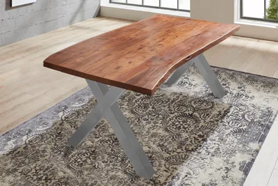 Produktbild von Esstisch Baumkante massiv Akazie nussbaum 160 x 85 silber XANTEN
