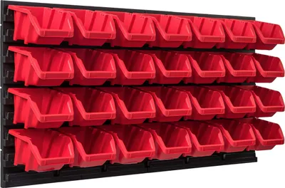 Zdjęcie produktu dla System magazynowy Regał warsztatowy | 78 x 39 cm | 28 szt. Pudełko | Regał ścienny z pojemnikami do układania w stosy – płyty ścienne Bardzo wytrzymały regał z przegródkami Ściana narzędziowa Regał magazynowy Regał garażowy