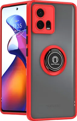Produktbild von Motorola Edge 30 Fusion Hülle, Ring Halter Ständer Matte Transluzent TPU Rahmen Stoßfest Schutzhülle für Motorola Edge 30 Fusion Rot