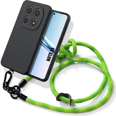 Image de Coque pour Xiaomi Redmi Note 15 5G/4G, Silicone Souple Anti-Rayures Noir avec Cordon Vert