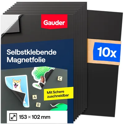Obrázok produktu pre Magnetická fólia Kleebare – strihateľná magnetická fólia na fotografie, kreatívne projekty a tabule – čierna magnetická fólia pre domácnosť, školu a kanceláriu (10 kusov – 153 x 102 mm)
