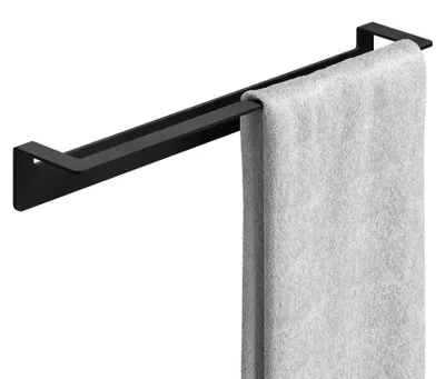 Produktbild von Bohrfreier Handtuchhalter – 45 cm – Handtuchstange aus Edelstahl fürs Badezimmer – Selbstklebend, schwarz