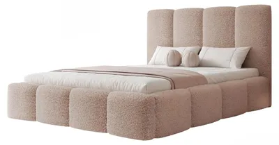 Obrázek produktu pro Čalouněná postel LANDARE 160x200, starorůžová bouclé látka s motivem medvídků, s úložným prostorem a roštem