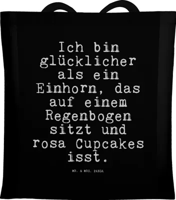 Produktbild von Mr. & Mrs. Panda Shopping Tasche Ich bin glücklicher als... - Schwarz - Geschenk, Laptoptasche, Schultasche, Jutebeutel, Unicorn, Tragetasche, Sprüche, Glück, Freunde