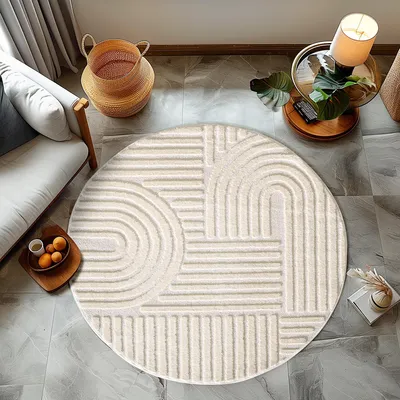 Obrázok produktu pre Homebyhome Vysoký Chlup Koberec do Obývacího Pokoje, Skandinávský Boho Styl, 3D Optika, M?kký a Hebký Shaggy, Velikost: 80 cm kulatý