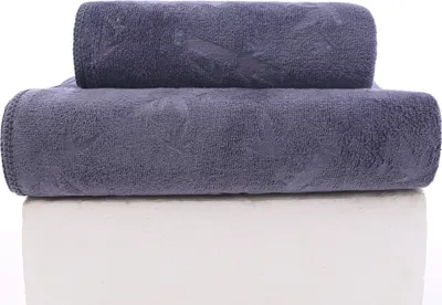 Produktbild von FEBE Ręczniki Ręcznik kąpielowy 70x140 + 50x100 cm Stalowo-niebieski zestaw ręczników Ręcznik kąpielowy frotte z bambusowym wzorem Ręcznik z mikrofibry