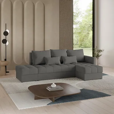 Produktbild von Masseno Ecksofa LUMARI R-S mit Schlaffunktion L-Form, Sofa mit Bettkasten, Wohnzimmersofa, Couch, Soffa, Bettsofa, Couchgarnitur- Grau, KRONOS 15