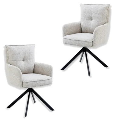 Produktbild von Sofia Esszimmerstühle 2er Set mit schwarzem Metallgestell und Mikrofaserbezug, Beige - Bequeme Stühle für Esszimmer und Wohnzimmer - 60 x 93 x 67 cm (B/H/T)
