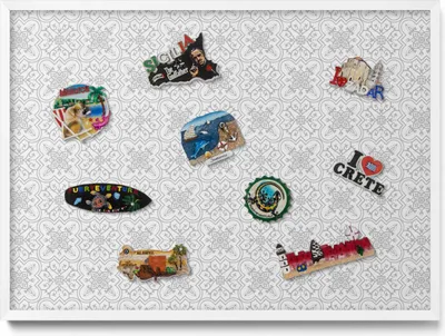 Produktbild von Magnettafel 70x50 cm – Weißer Rahmen – Regelmäßiges Ornamentmuster – Magnetwand, Memoboard – Metall Magnetische Tafel, Küche