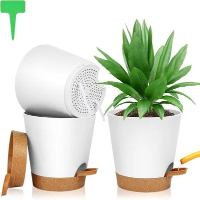Produktbild von Famanu Kunststoff-Blumentöpfe Set von 3 mit Untersetzer und Selbstbewässerung - Ideal für Innen- und Balkonpflanzen