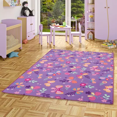 Produktbild von Kinder Spiel Teppich Schmetterling Lila, Größe:80x320 cm