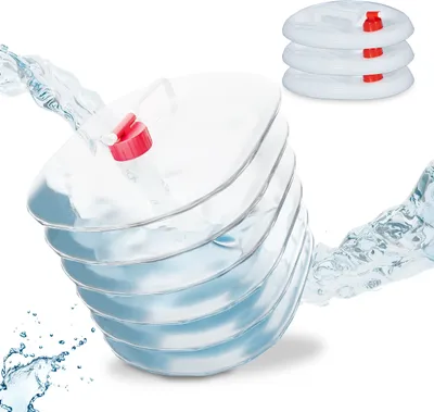 Obrázek produktu pro Relaxdays – sada 4 skládacích kanystrů, 15 litrů, skládací kanystry na vodu s kohoutkem, bez BPA, plastové kanystry, průhledné/červené
