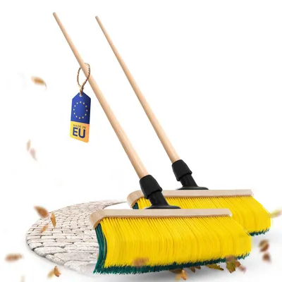 Zdjęcie produktu dla Novaliv, 2 sztuki szczotki do grabienia z trzonkiem o długości 60 cm, specjalna szczotka z zakrzywionymi włóknami - idealna jako szczotka ogrodowa, szczotka do usuwania chwastów, szczotka do sztucznej trawy, idealna do użytku podczas kempingu, jako szczotka uliczna