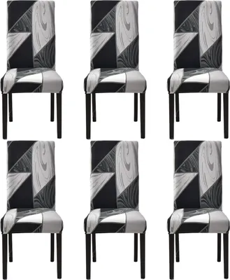 Produktbild von Stuhlhussen für Esszimmerstühle, 6er-Set, Stretch-Stuhlhussen, waschbare, abnehmbare Schutzhüllen aus Elasthan (Schwarze Geometrie, 6 Stück)