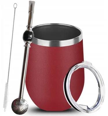 Image de Ensemble Yerba Mate : tasse mate, gourde isotherme (rouge) + bombilla en acier inoxydable
