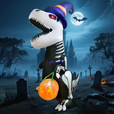 Aufblasbarer Skelett-Dino mit LED, 2,4 m, Halloween-Deko