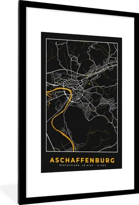 Produktbild von MuchoWow® Gerahmtes Poster Gold - Deutschland - Karte - Stadtplan - Aschaffenburg 60x90 cm - Poster mit Schwarzem Bilderrahmen Wandposter Rahmen Foto Bilder - Dekoration - Wandposter Wohnzimmer - Hochwertig