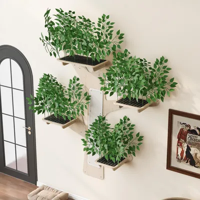 Produktbild von okwish Wandkratzbaum Katzenkletterbaum – Baumdesign Mit Plattformen – Kratzfläche Am Stamm Für Kletterwand,Holz,Grün