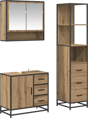 Image de vidaXL Ensemble de meubles de salle de bain, 3 pièces, en bois stratifié imitation chêne artisanal