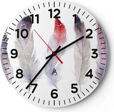 Produktbild von Wanduhr - Rund - Glasuhr - Feder Tier Vogel Komposition - 30x30cm - Schleichendes Uhrwerk - Lautlos - zum Aufhängen bereit - Dekoration Modern - Wanddekoration aus Glas - C4AR30x30-2951