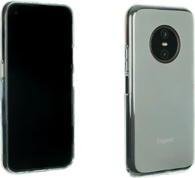 Two views of a transparent phone case on a white background.