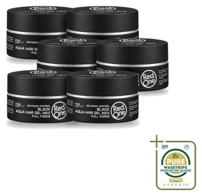 Immagine prodotto di 6 confezioni di cera modellante per capelli nera "Red One Haarwax Black Aqua", formato 150 ml, confezione da 6 pezzi