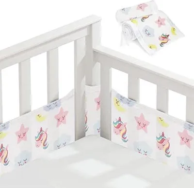 Produktbild von PolkaHome® Babynest, 2 Stück, weich und atmungsaktiv, für Kinderbett mit 10 festen Gurten, waschbar