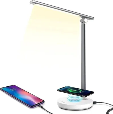 Produktbild von 40 LED-Lampenperlen USB-Ladeanschluss 5 Helligkeitsstufen Schreibtischlampe LED Wireless Charger Dimmbare Tischlampe Bürolampe