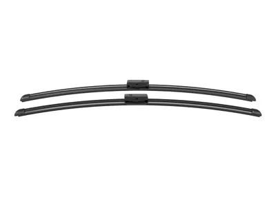 Two black windshield wiper blades are shown against a white background.