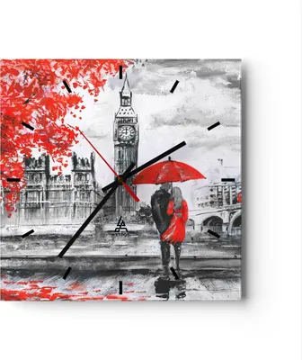 Produktbild von Wanduhr - Quadrat - Glasuhr - London Architektur big ben - 30x30cm - Schleichendes Uhrwerk - Lautlos - zum Aufhängen bereit - Dekoration Modern - Wanddekoration aus Glas - C3AC30x30-3153