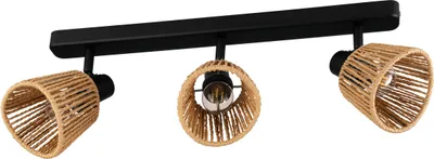 Produktbild von EGLO Deckenlampe 3-flammig Keelby, Deckenstrahler Wohnzimmer, Spot Deckenleuchte aus Stahl in Schwarz, Bast Papier in Naturfarben, E14 Fassung