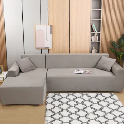 Produktbild von (Grau) L-förmiger Sofabezug, 2-teilige Plüschverdickung, elastische Sofabezüge, Schnittsofa, L-förmiger Sofa-Möbelschutz für Kinder und Haustiere